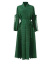 Long Pleated Loose Frilled Dress - BEYAZURA.COM