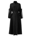 Long Pleated Loose Frilled Dress In Black - BEYAZURA.COM