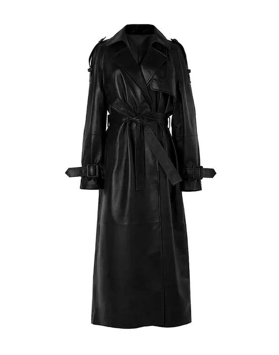 Long Sheepskin Leather Trench Coat - BEYAZURA.COM