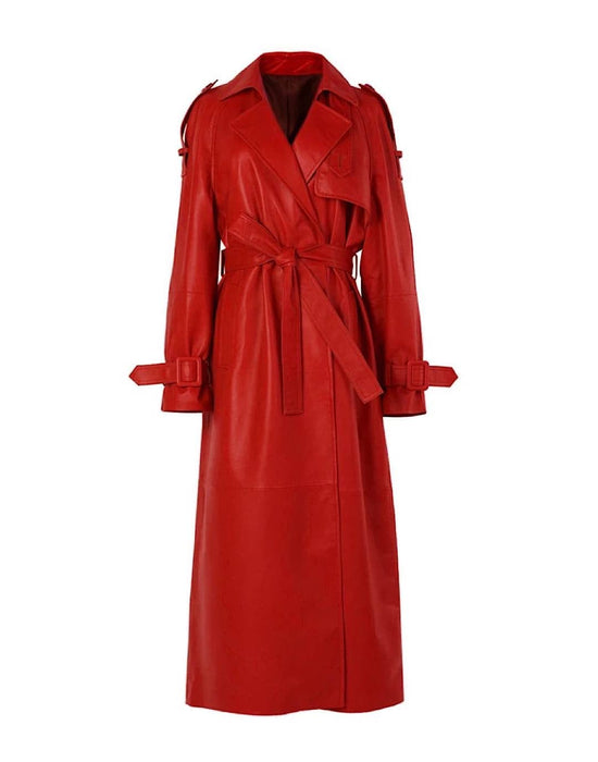 Long Sheepskin Leather Trench Coat - BEYAZURA.COM