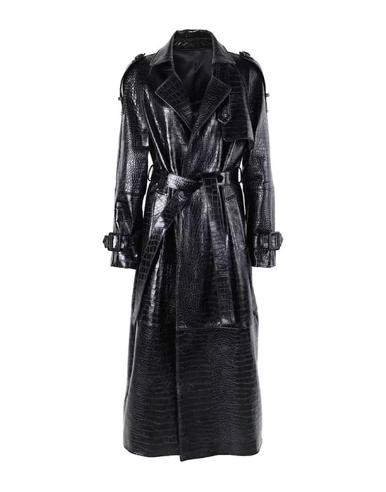 Long Sheepskin Leather Trench Coat - BEYAZURA.COM