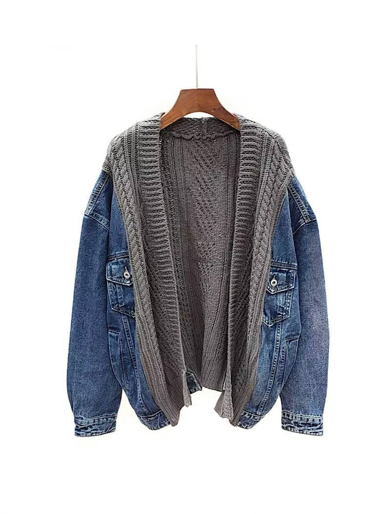 Jean jacket sale with knit sleeves