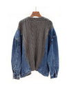 Long Sleeve Knit Blue Denim Jacket - BEYAZURA.COM