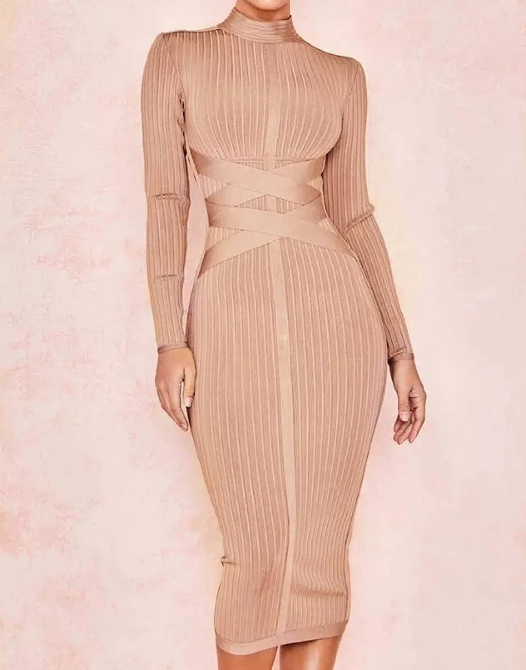 knee length dresses for ladies Long Sleeve Slim Bandage Dress– Beyazura.com