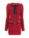 Long Sleeve Slim Bowed Knit Dress - BEYAZURA.COM