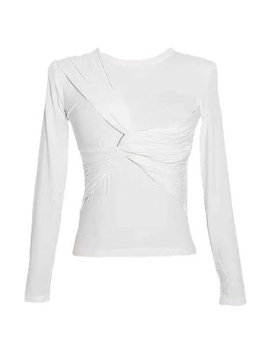 Long Sleeve Stretchy Ruched Front Top - BEYAZURA.COM