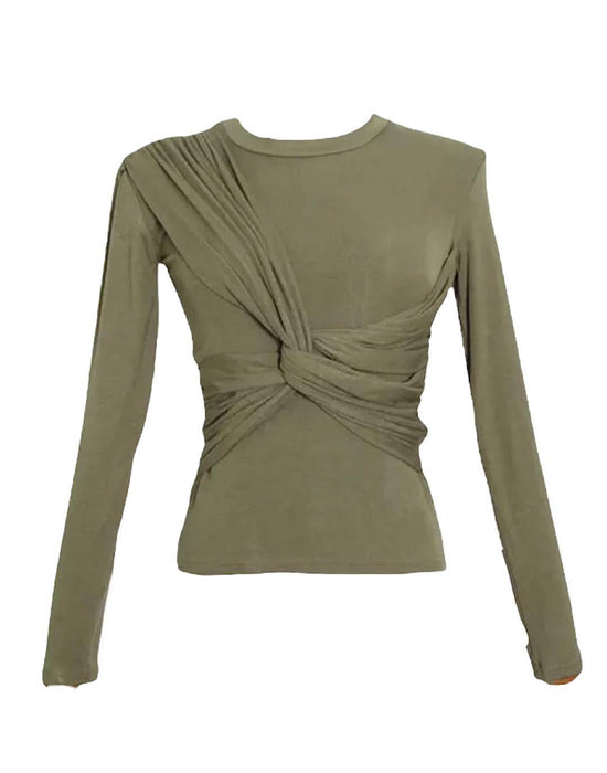 Long Sleeve Stretchy Ruched Front Top - BEYAZURA.COM