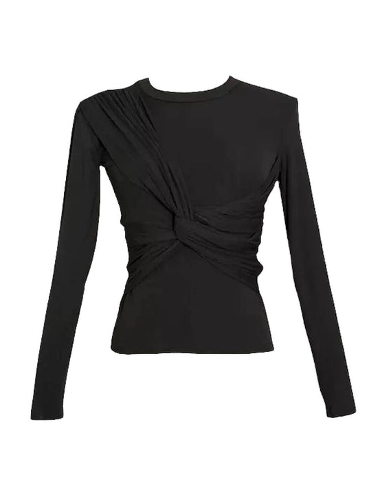 Long Sleeve Stretchy Ruched Front Top - BEYAZURA.COM