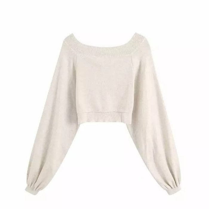 Long Sleeve V Neck Knitted Pullover - BEYAZURA.COM