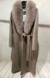 Long Wool Cashmere Coat With Removable Fox Fur Trims - BEYAZURA.COM