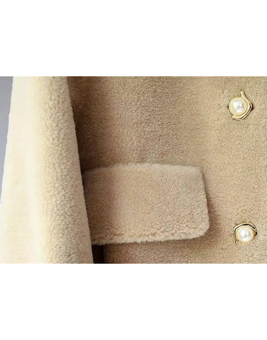 Loose Wool Coat With Fur And Pearl Trims - BEYAZURA.COM