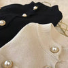 Lux Ribbed Knit Pearl Buttoned Cardigan - BEYAZURA.COM