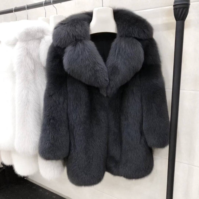 Lux Thick Fox Fur Coat - BEYAZURA.COM