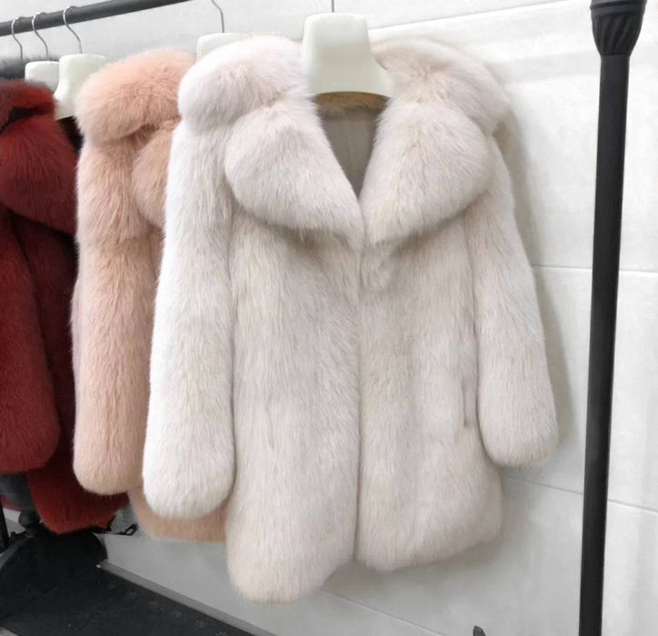 Lux Thick Fox Fur Coat - BEYAZURA.COM