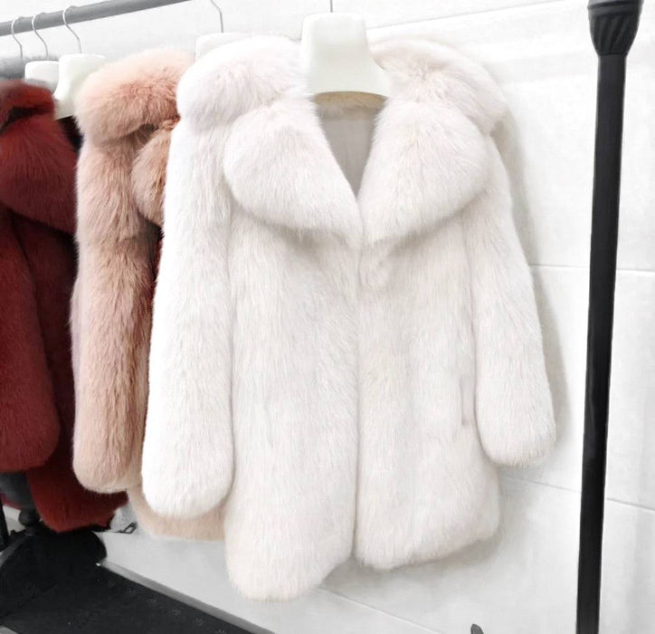 Lux Thick Fox Fur Coat - BEYAZURA.COM