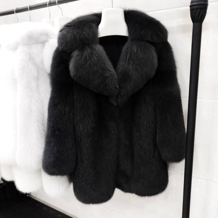Lux Thick Fox Fur Coat - BEYAZURA.COM