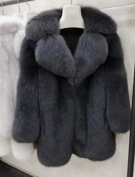 Lux Thick Fox Fur Coat - BEYAZURA.COM