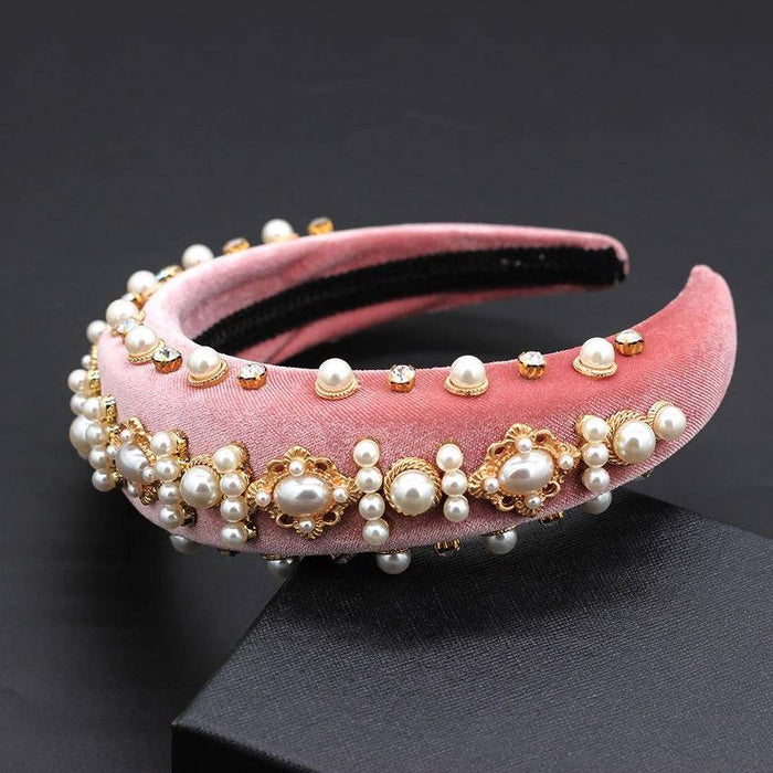 Lux Velour Crystal And Pearl Decorated Headbands - BEYAZURA.COM