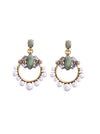 Luxury Pearl And Green Stone Drop Earrings - BEYAZURA.COM