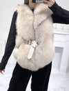 Luxury Soft Fox Fur Gilet With Leather Belt - BEYAZURA.COM
