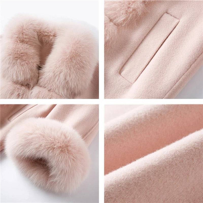 Luxury Wool Cashmere Coat With Fox Fur Trims - BEYAZURA.COM