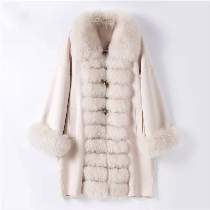 Luxury Wool Cashmere Coat With Fox Fur Trims - BEYAZURA.COM