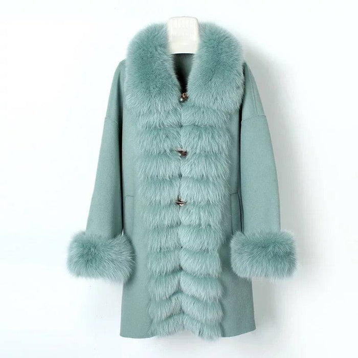 Luxury Wool Cashmere Coat With Fox Fur Trims - BEYAZURA.COM