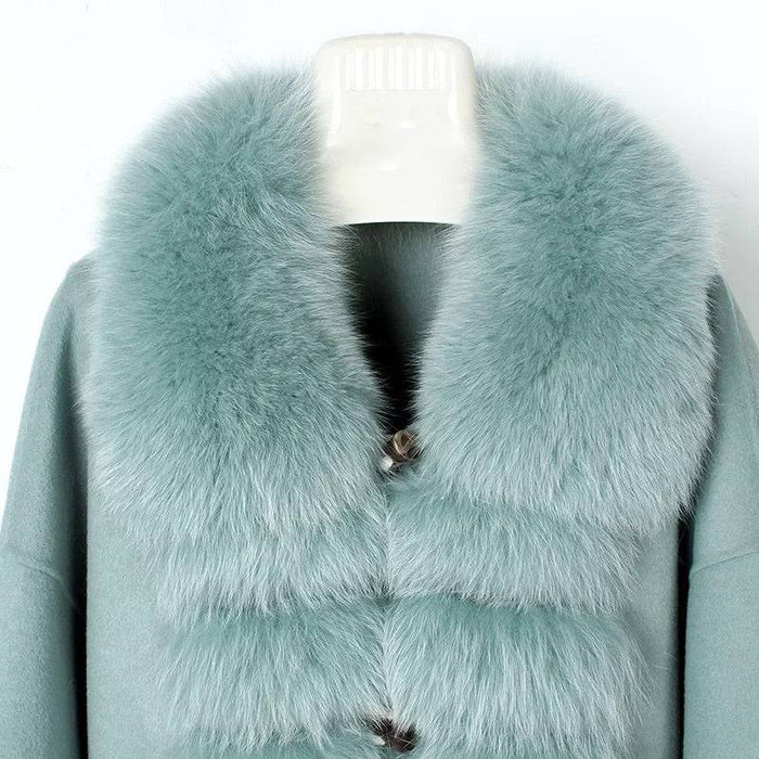 Luxury Wool Cashmere Coat With Fox Fur Trims - BEYAZURA.COM