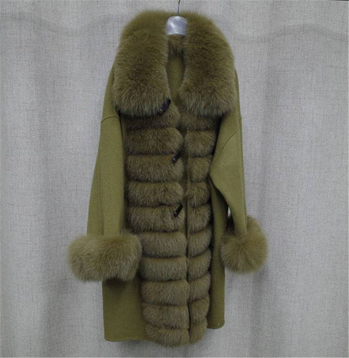 Luxury Wool Cashmere Coat With Fox Fur Trims - BEYAZURA.COM