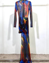 Mesh Flame Asymmetrical Dress - BEYAZURA.COM