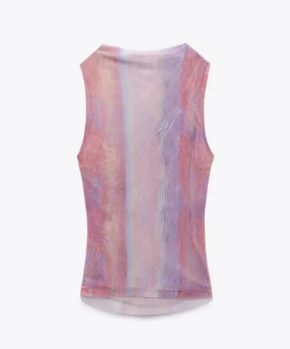 Mesh Ombré Sleeveless Top In Pink - BEYAZURA.COM