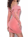 Mesh Sleeve Bodycon Mini Dress - BEYAZURA.COM