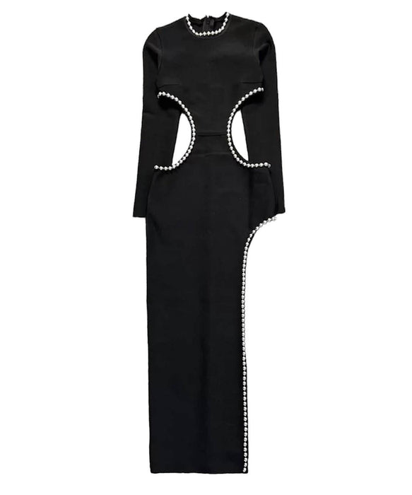 Metal Trim Bandage Long Dress In Black - BEYAZURA.COM