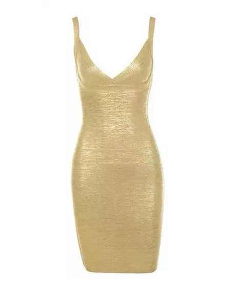 Metallic Gold Bandage Dress - BEYAZURA.COM