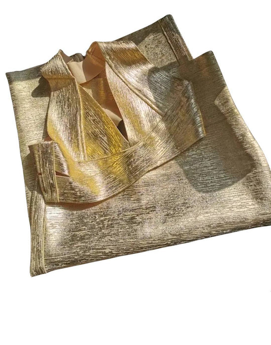 Metallic Gold Cutout Bandage Dress - BEYAZURA.COM