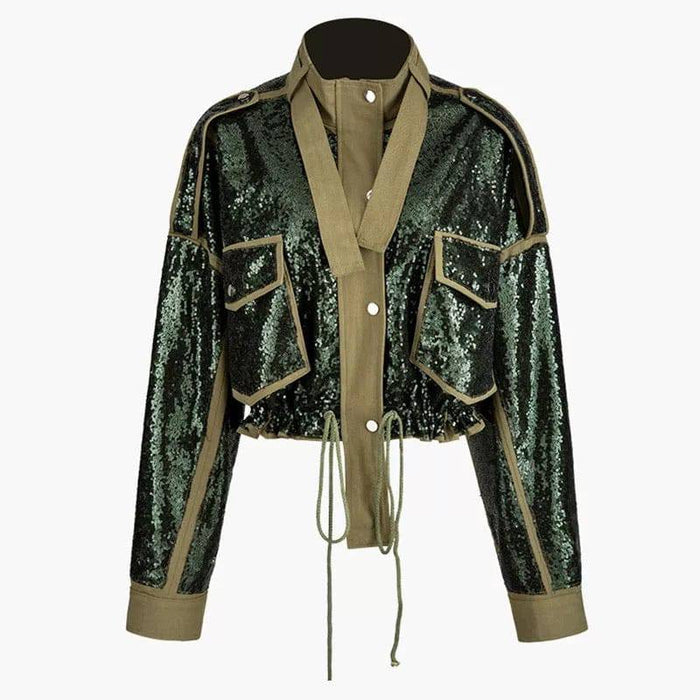 Military Chic Sequined Jacket - BEYAZURA.COM