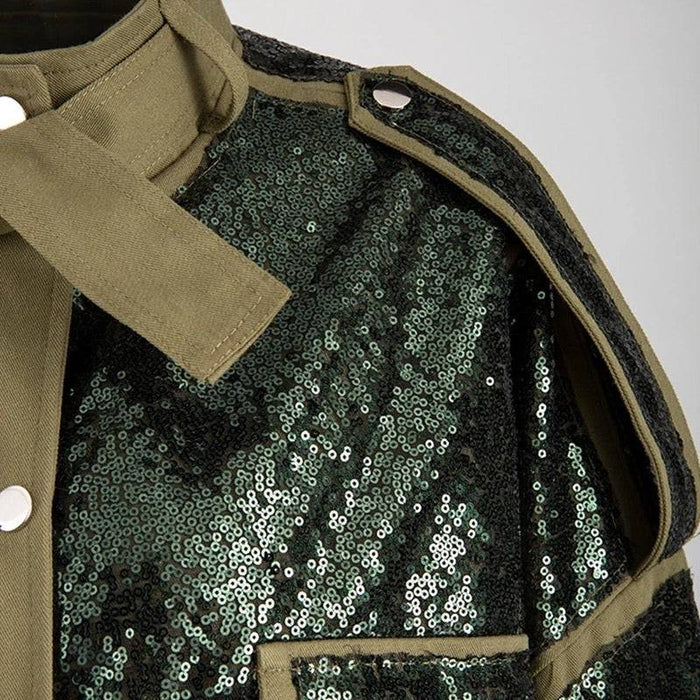 Military Chic Sequined Jacket - BEYAZURA.COM