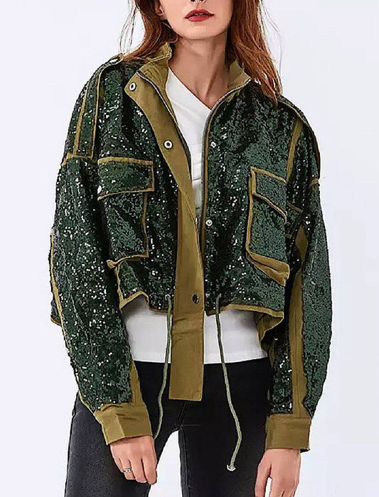 Military Chic Sequined Jacket - BEYAZURA.COM