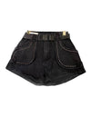 Mini Denim Shorts With Metal Studs In Black - BEYAZURA.COM