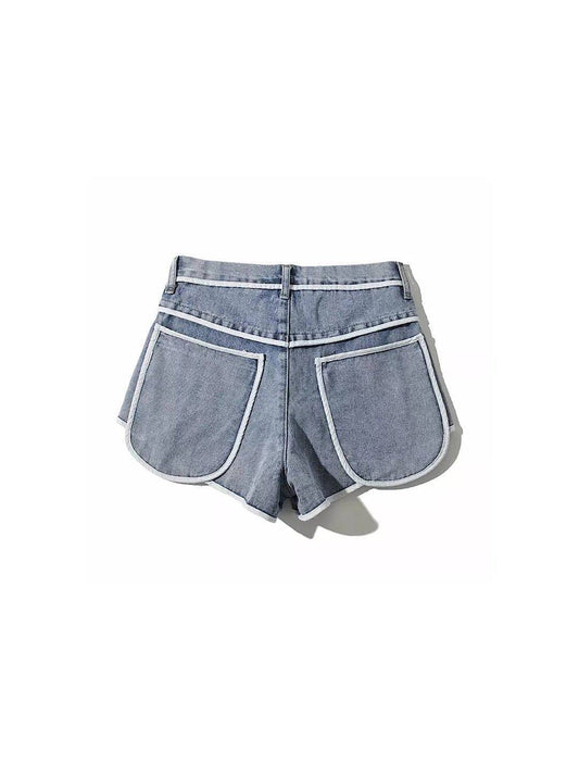 Mini Denim Shorts With White Edges - BEYAZURA.COM
