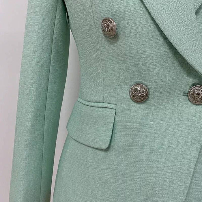 Mint Green Silver Buttoned Double Breasted Blazer - BEYAZURA.COM