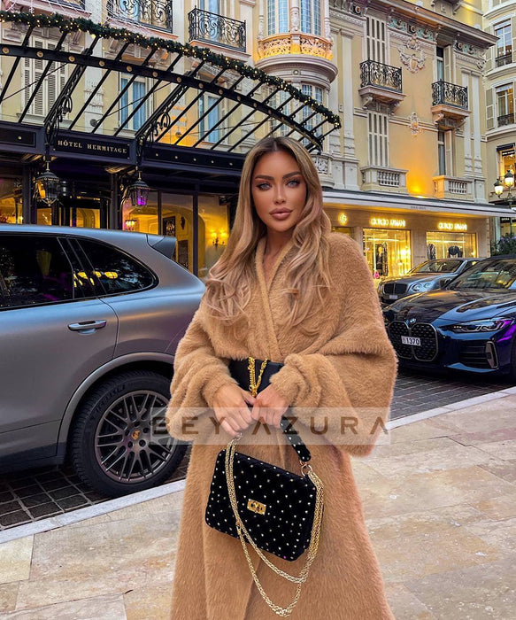 Mohair Faux Mink Cashmere Oversized Cardigan In Black - BEYAZURA.COM