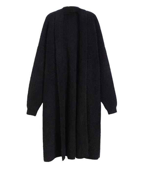 Mohair Faux Mink Cashmere Oversized Cardigan In Black - BEYAZURA.COM