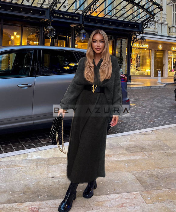 Mohair Faux Mink Cashmere Oversized Cardigan In Black - BEYAZURA.COM