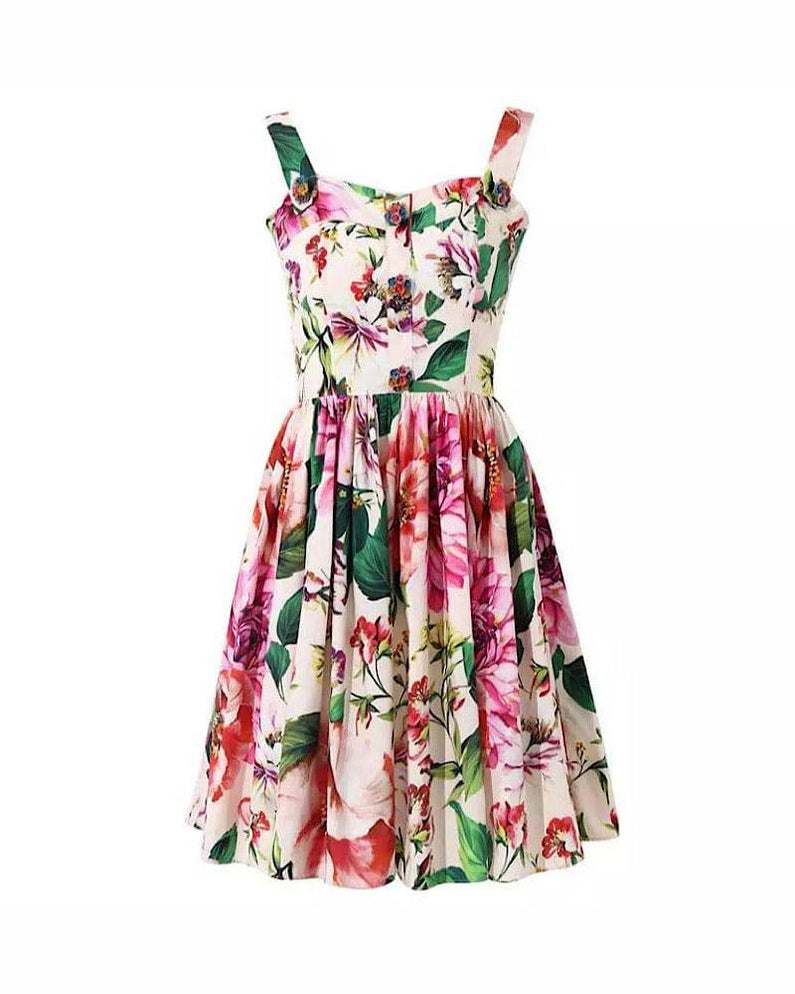 Multi Color Flower Print Summer Dress | Beyazura.com