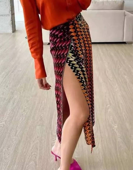 Multi Color High Slit Skirt - BEYAZURA.COM