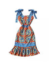 Multi Color Print Bow Strap Dress - BEYAZURA.COM