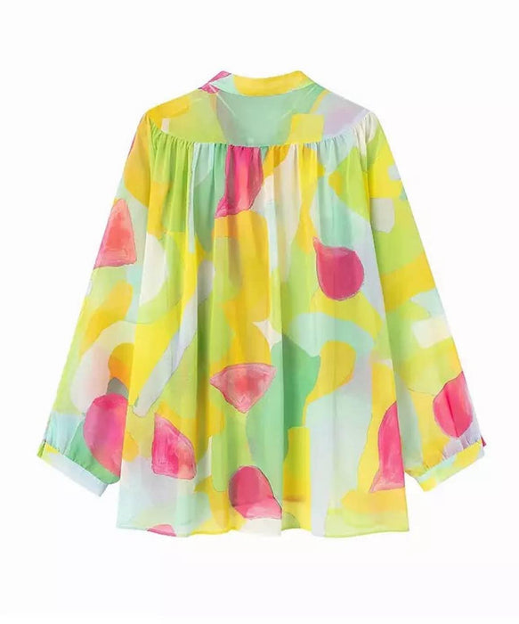 Multi Color Sheer Chiffon Loose Shirt - BEYAZURA.COM