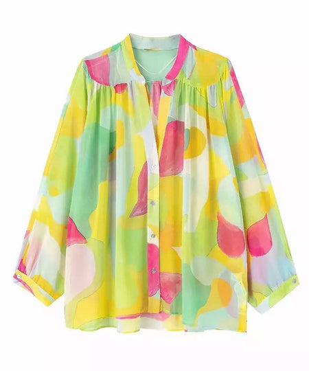 Multi Color Sheer Chiffon Loose Shirt - BEYAZURA.COM