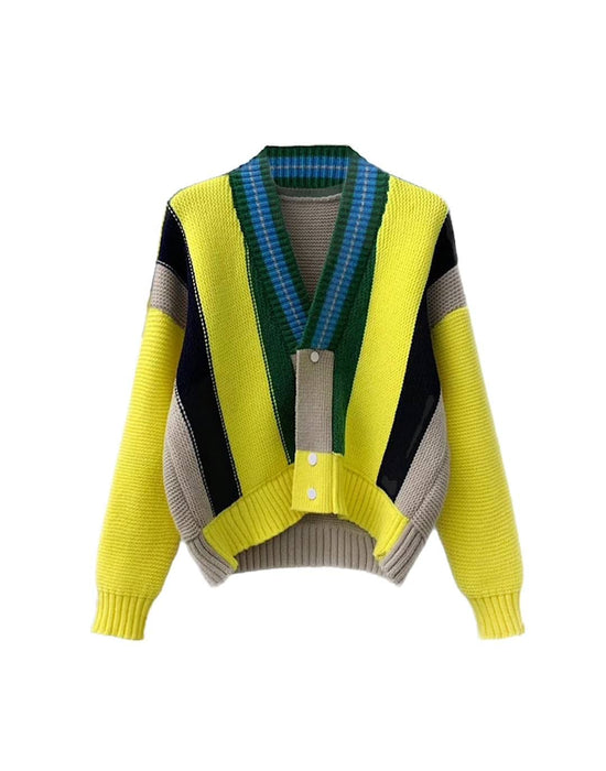 Multi Color Striped Knit Cardigan - BEYAZURA.COM